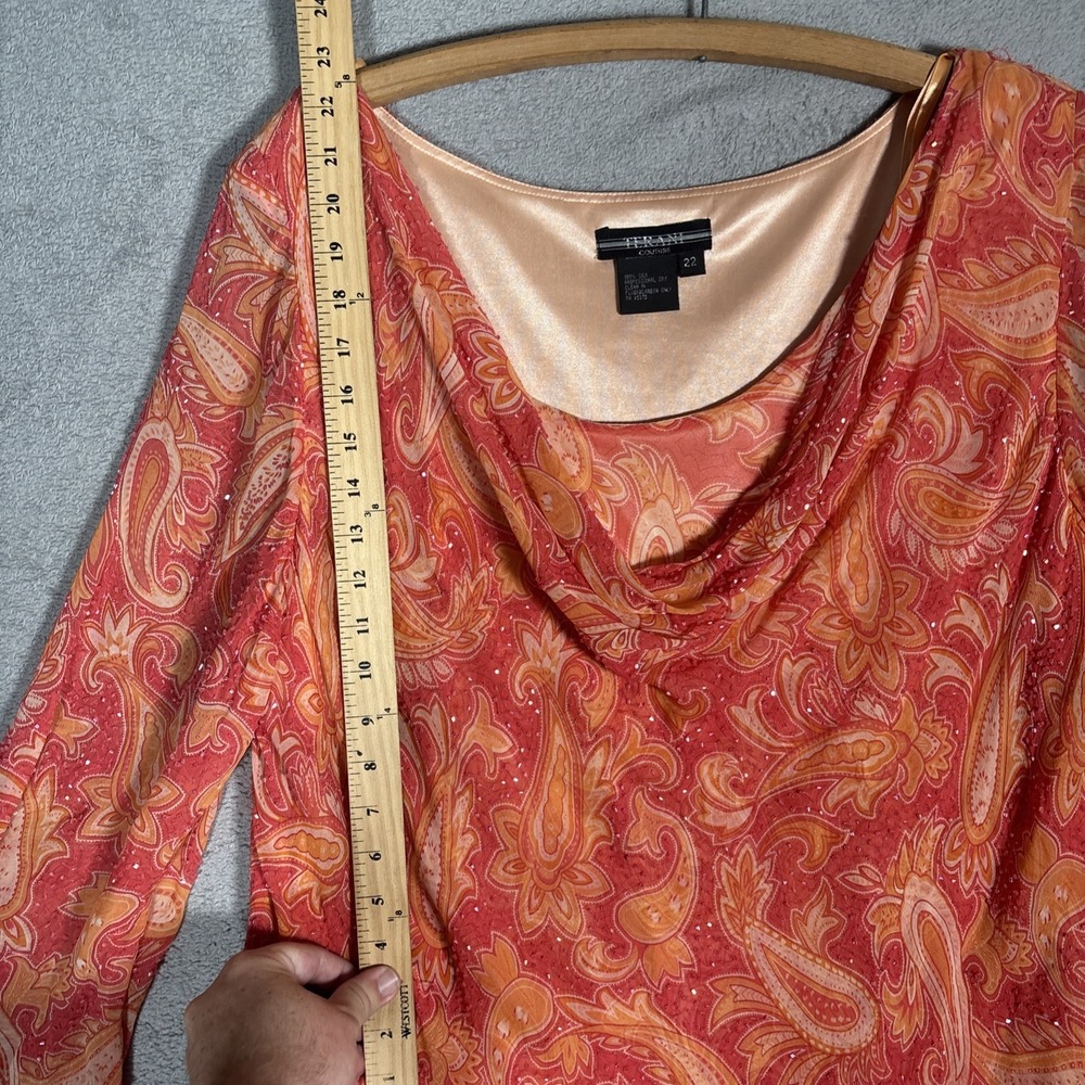Terani Couture 100% Silk Beaded Paisley Maxi Dress Orange Coral Plus Size 22 - Picture 13 of 16